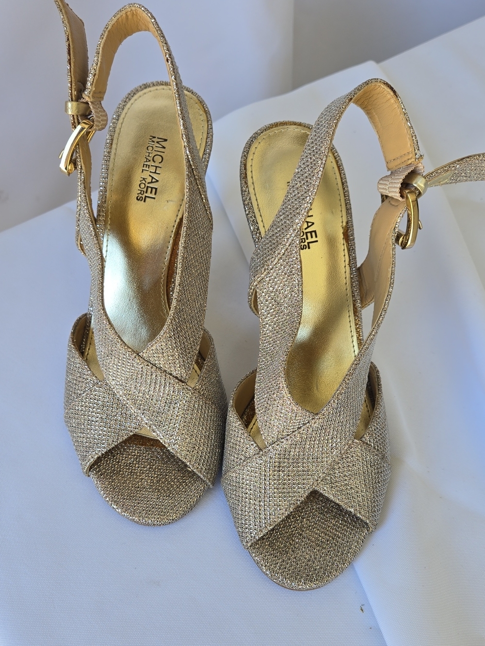 MICHAEL Michael Kors Metallic Gold Crisscross Slingback Heels